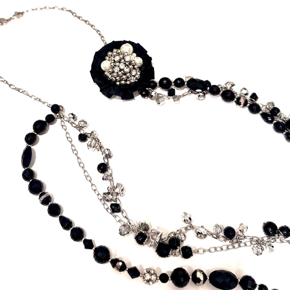 WHBM | Silver Convertible Black Bead & Pearl Necklace w Removable Brooch | NEW - Picture 10 of 12